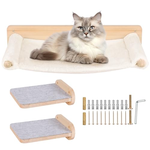 Kletterwand Katzen,Premium Kletterwand Katzen Set mit Katzenbrettern für die Wand,Premium Wandpark zum Klettern,2 Katzenstufen inkl. Einer Katzenliege für die Ecke (61 * 40 * 15cm) von OHMG