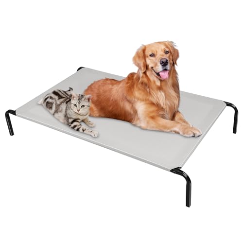 OHMG Bett auf Füßen für Hunde, Katzen, Hundebett, erhöhtes Bett aus Oxford-Gewebe, Feldbett mit hohem Komfort, waschbar, atmungsaktiv, 90 x 60 x 16 cm von OHMG