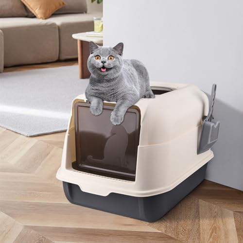 OHMG Katzenklo,Vollständig Geschlossene Katzentoilette mit Deckel Schubladentyp Desodorierende Cat Litter Box Gross Faltbare Katzen klo mit Haustier-Kunststoffschaufel,für Katzen bis 15 kg von OHMG