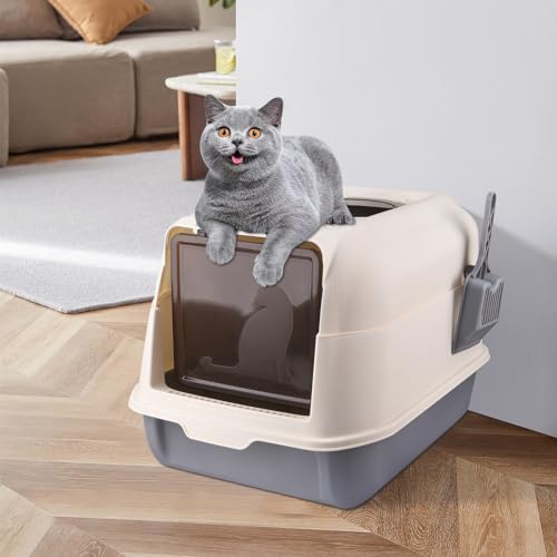 OHMG Katzenklo,Vollständig Geschlossene Katzentoilette mit Deckel Schubladentyp Desodorierende Cat Litter Box Gross Faltbare Katzen klo mit Haustier-Kunststoffschaufel,für Katzen bis 15 kg von OHMG