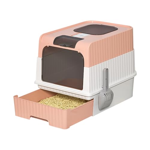 OHMG Katzenklo Edelstahl, Katzentoilette mit Deckel& Zubehör Inklusive Schaufel und Matte,Katzen Klo Geschlossen Groß, XXL Cat Litter Box,Ausziehbares Tablett von OHMG