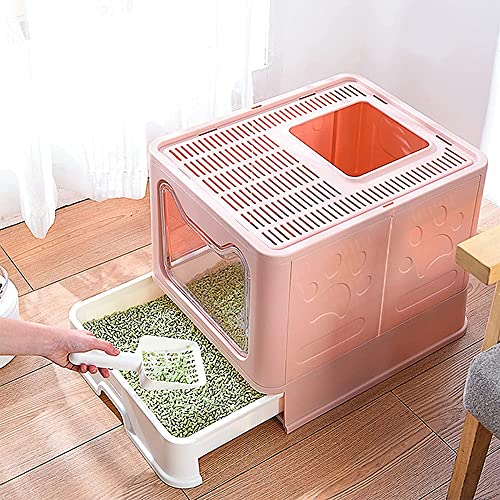 OHMG Katzentoilette, Katzentoilette für Katzen, geschlossene Katzentoilette für große Katzen, Katzentoilette mit Deckel, herausnehmbarem Tablett, Filter und Streuschaufel (B-Rosa-51 x 41 x 38 cm) von OHMG