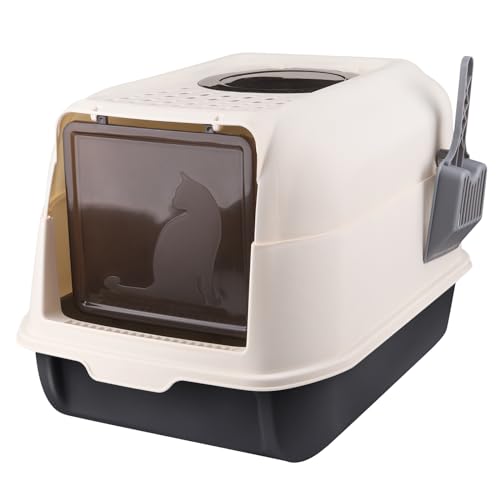 OHMG Katzentoilette für Katzen, Katzentoilette, geschlossene Katzentoilette für große Katzen, Katzentoilette mit Deckel, herausnehmbarem Tablett, Filter und Schaufel für Katzentoilette (F-schwarz, 36 von OHMG