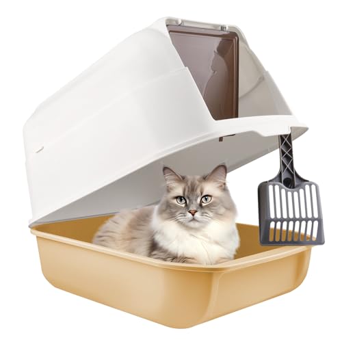 OHMG Katzentoilette mit Schaufel, 2 Türen, einfache Reinigung, für erwachsene Katzen, Kätzchen, Kaninchen, große Kapazität, BPA-frei, abnehmbare Haube von OHMG