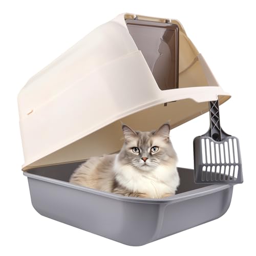 OHMG Katzentoilette mit Schaufel, 2 Türen, einfache Reinigung, für erwachsene Katzen, Kätzchen, Kaninchen, große Kapazität, BPA-frei, abnehmbare Haube von OHMG