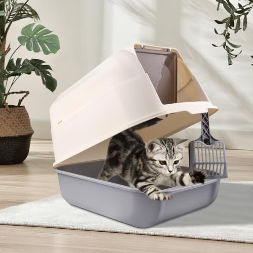 OHMG Katzentoilette mit Schaufel, geschlossenes Katzentoilette, abnehmbarer Rand, auslaufsicher, für ausgewachsene Katzen, Kätzchen, Kaninchen, BPA-frei, Öffnung oben von OHMG