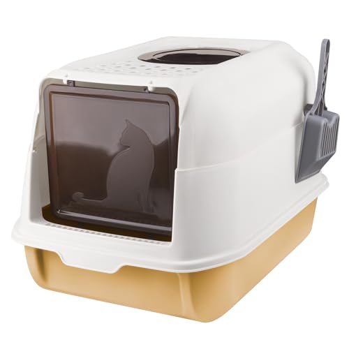 OHMG Katzentoilette mit Schaufel, geschlossenes Katzentoilette, abnehmbarer Rand, auslaufsicher, für ausgewachsene Katzen, Kätzchen, Kaninchen, BPA-frei, Öffnung oben von OHMG