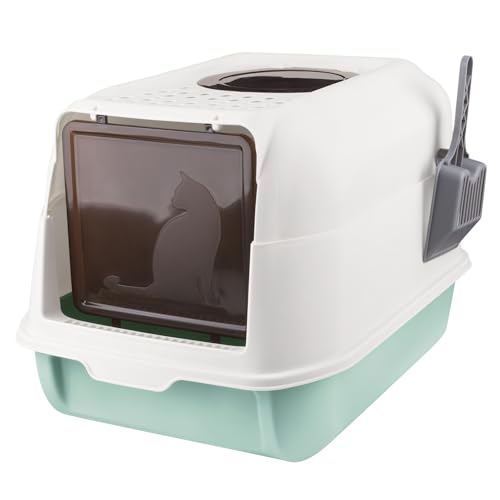 OHMG Katzentoilette mit Schaufel, geschlossenes Katzentoilette, abnehmbarer Rand, auslaufsicher, für ausgewachsene Katzen, Kätzchen, Kaninchen, BPA-frei, Öffnung oben von OHMG