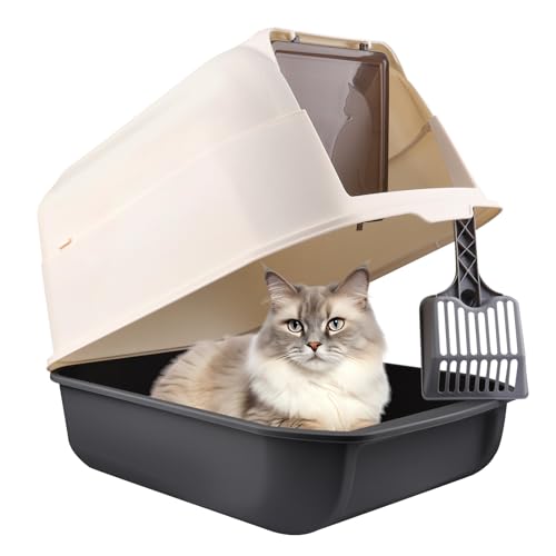 OHMG Katzentoilette mit Schaufel, geschlossenes Katzentoilette, abnehmbarer Rand, auslaufsicher, für ausgewachsene Katzen, Kätzchen, Kaninchen, BPA-frei, Öffnung oben von OHMG