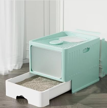 OHMG Katzentoilette mit Schaufel, geschlossenes Katzentoilettenhaus, abnehmbarer Rand, auslaufsicher, für erwachsene Katzen, Kätzchen, Kaninchen, BPA-frei, Öffnung oben, abnehmbares Tablett von OHMG