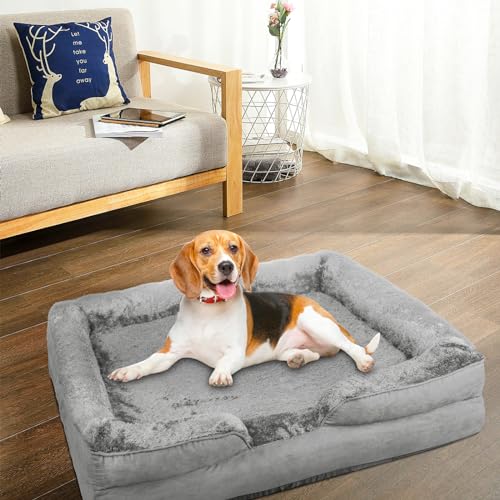 Orthopädisches Hundebett, groß, XL, Memory-Schaumstoff, wasserdicht, Sofa für Hunde und Katzen, ausziehbar, waschbar (grau) von OHMG