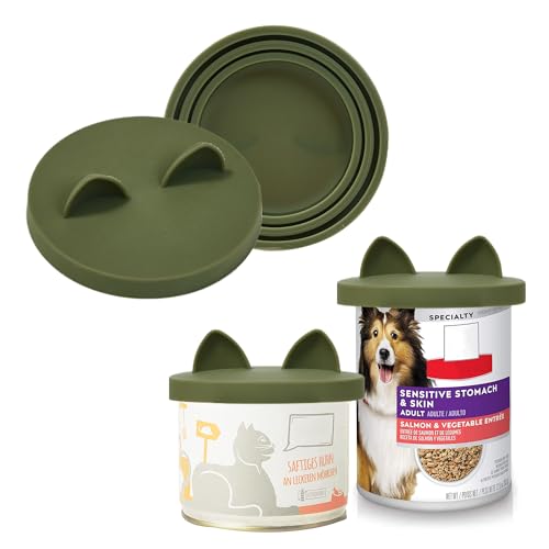 OHMO Dosendeckel Katzenfutter, Universal Silikon Deckel für Dosen für Tierfutter(70g, 85g, 200g, 400g usw.), BPA-frei, Tarngrün, 2er-Set von OHMO