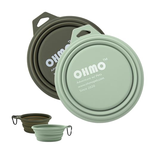 OHMO Faltbare Hundenapf, (2 Stück 400ml) Premium Silikon Haustier Wassernapf für Katzen & Hunde, Tragbare Hundereise-Napf Faltbar für Outdoor Camping Wandern von OHMO