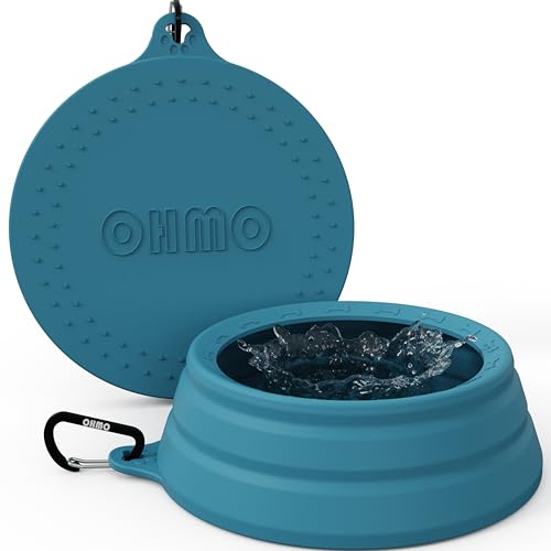 OHMO Faltbarer Hundenapf Anti Tip Over breite Basis kleine Öffnung, Reisenapf Hund, Weniger Spritzer Verschütten Tragbare Pet Bowl für Road Trip, Katze Reisezubehör(1000ml, Blaugrün) von OHMO