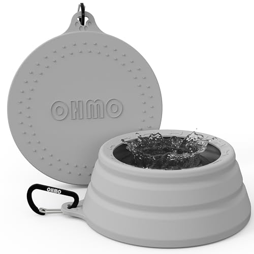 OHMO Faltbarer Hundenapf Anti Tip Over breite Basis kleine Öffnung, Reisenapf Hund, Weniger Spritzer Verschütten Tragbare Pet Bowl für Road Trip, Katze Reisezubehör (700ml, Asche) von OHMO