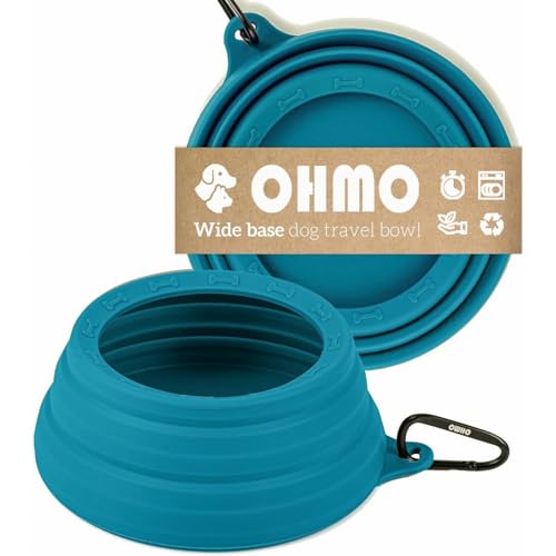 OHMO Faltbarer Hundenapf Reisenapf Hund 700ml, Wassernapf für Hunde Unterwegs Anti Tip Over breite Basis, Weniger Spritzer Verschütten Tragbare Trinknapf für Haustier Auto Reise (Blaugrün) von OHMO