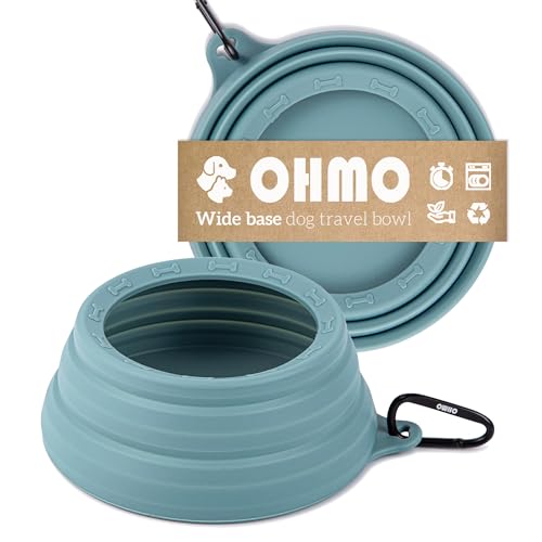 OHMO Faltbarer Hundenapf Anti Tip Over breite Basis kleine Öffnung, Reisenapf Hund, Weniger Spritzer Verschütten Tragbare Pet Bowl für Road Trip, Katze Reisezubehör (700ml, Hellblau) von OHMO