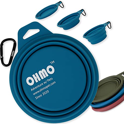 OHMO Hundenapf Faltbar 800ml für mittelgroße bis große Haustiere, Reisenapf Hund Tragbarer Trinknapf, Wassernapf für Hunde Unterwegs, Extra Dicker (Pfauenblau) von OHMO