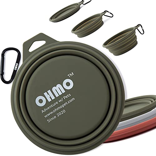 OHMO Hundenapf Faltbar 800ml für mittelgroße bis große Haustiere, Reisenapf Hunde Tragbarer Trinknapf, Ideal zum Spazierengehen Camping Wandern, Extra Dicker (Tarngrün) von OHMO