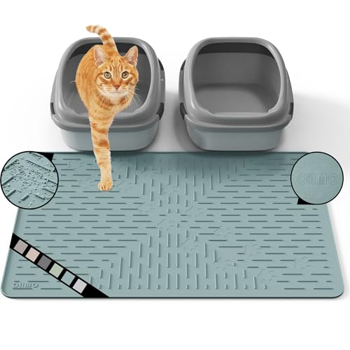 OHMO Katzenklo Matte aus Premium-Silikon 80x60cm Groß, Wasserdicht und BPA-Frei Katzenstreu Matte, Einfach zu Reinigen Katzenmatte von OHMO