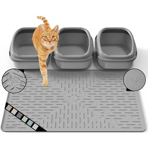 OHMO Katzenklo Matte aus Premium-Silikon 95x64cm Groß, Wasserdicht und BPA-Frei Katzenstreu Matte, Einfach zu Reinigen Katzenmatte(Grey) von OHMO