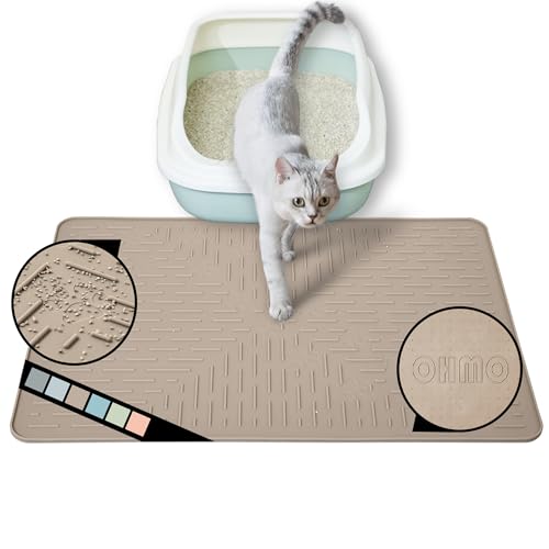 OHMO Katzenklo matte aus Premium-Silikon 60 * 40 CM, wasserdicht und BPA-frei Katzentoilettenmatte, einfach zu reinigen und hält Ihr Zuhause sauber (Beige) von OHMO