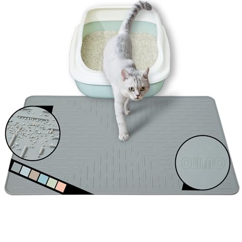 OHMO Katzenklo matte aus Premium-Silikon 60 * 40 CM, wasserdicht und BPA-frei Katzentoilettenmatte, einfach zu reinigen und hält Ihr Zuhause sauber (Grey) von OHMO