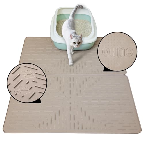 OHMO Katzenklo Matte aus Premium-Silikon 60 * 40 cm,2 Pack, wasserdicht und BPA-frei Katzentoilettenmatte, einfach zu reinigen und hält Ihr Zuhause sauber(Beige) von OHMO