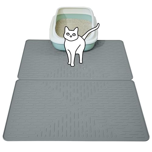 OHMO Katzenklo Matte aus Premium-Silikon 60 * 40 cm,2 Pack, wasserdicht und BPA-frei Katzentoilettenmatte, einfach zu reinigen und hält Ihr Zuhause sauber(Grey) von OHMO