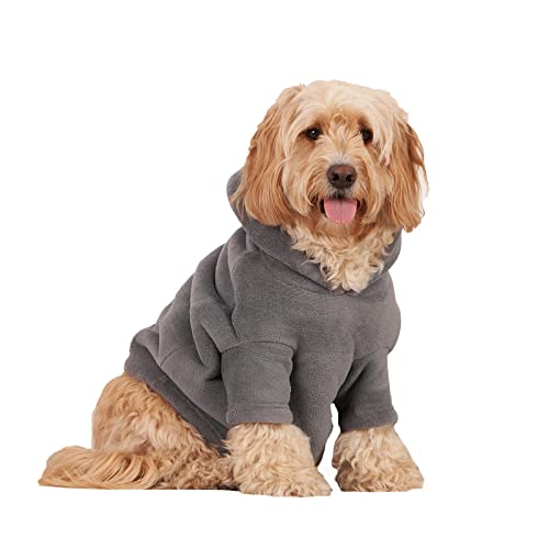 OHS Coral Fleece Hunde-Kapuzenpullover mit Sherpa-Futter, wendbar, weich, gemütlich, pflegeleicht, Größe L, Anthrazitgrau von OHS