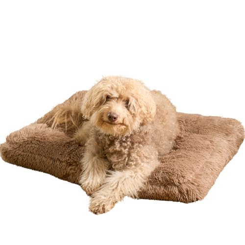 OHS Flauschiges Hundebett, groß, superweich, gepolstertes Kissen zum Entspannen, Schlafen, waschbar, rutschfest, bequem, Haustierbetten für Hunde, Braun, 80 x 60 x 6 cm von OHS