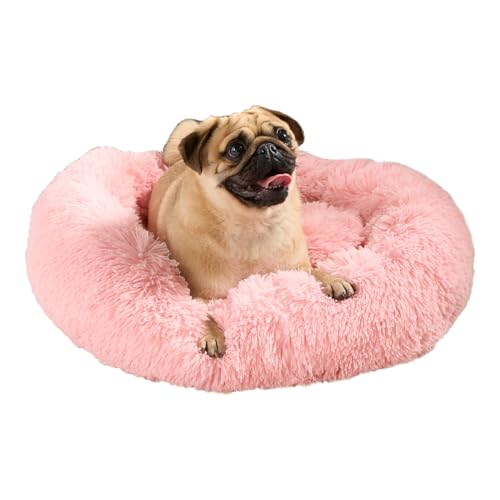 OHS Großes Hundebett, rosa, superweich, flauschig, Donut-Hundebett, Luxus-Plüsch-Haustierbetten für Hunde und Katzen, warme runde Welpenbetten für Zuhause, Wohnzimmer, Küche, Rouge von OHS