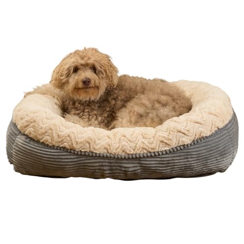 OHS Hundebett groß, superweiches Fleece, 4-seitig, waschbar, Hundebett für Wohnzimmer, Küche, Haustierschlafbett für Hunde, Katzen, Flauschiges Schlafsofa, rutschfest, Creme/Grau von OHS