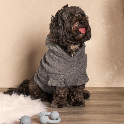 OHS Kohlegrauer Hundepullover Hoodie Teddy-Fleece, Welpen Hund Hoodies Gemütliche Passform Warme Super Weiche Welpenkleidung für Hunde Kapuzenpullover Weihnachten Hundegeschenke, Medium von OHS