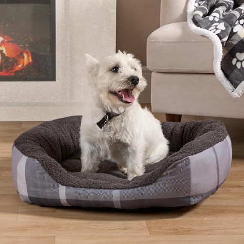 OHS Puppy Beds Winsford Hundebett, 4-seitig, weich, bequem, entspannend, für Wohnzimmer, Küche, rutschfeste Unterseite, waschbar, Grau von OHS