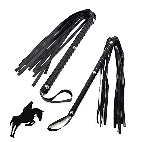 OHYER 2 Stücke Leder Reitgerte Pferdepeitsche Pferd Gerte Reitpeitschen Peitsche Reitpeitsche Trainingsgerät Bullpeitsche Reitbedarf mit Ledergriff für Reitsport Tägliche Outdoorsport (Schwarz) von OHYER