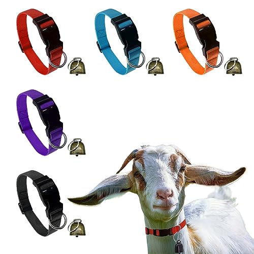 OILODA 5 Sets Ziegenhalsband mit Glocke, Kuh Pferd Schaf Anti-Verloren Bronze Glocke Zubehör Verstellbare Schafhalsbänder mit Schnellverschluss-Schnalle, strapazierfähiges Nylon Hundehalsband für von OILODA