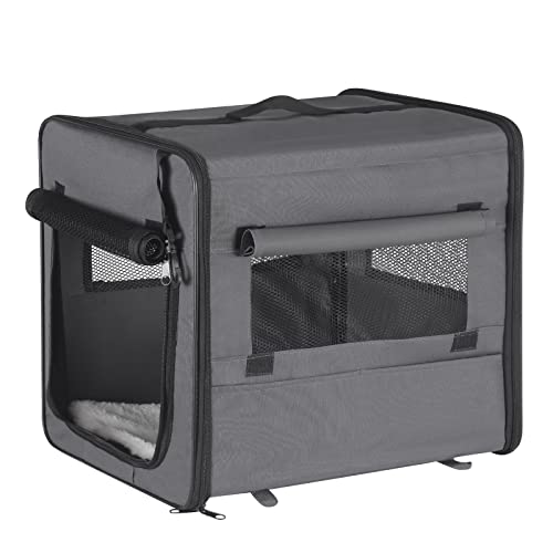 Faltbare Hundetransportbox Haustier Auto Reisezelt Outdoor Katzenträger Faltbare Welpen Reisetasche Tragbarer Haustierkäfig Zwinger mit Matte,grau,46x36x41cm von OJRF