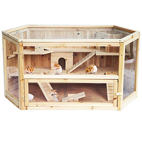 Hamsterkäfig Holzhütte Mauskäfig für Kleintiere Hamsterversteck Rattenzimmer Schlafen Spielen Haustierhaus Käfig Heimbedarf,Holz, von OJRF