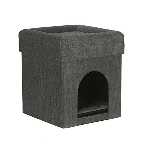 Katzenbett Haus Weicher Plüsch Zwinger Welpenhöhle Hundebox Fußschemel Aufbewahrungsbox Abnehmbarer Deckel Gepolsterter Warmer Schlafplatz für Hund Katzenbett,grau, von OJRF