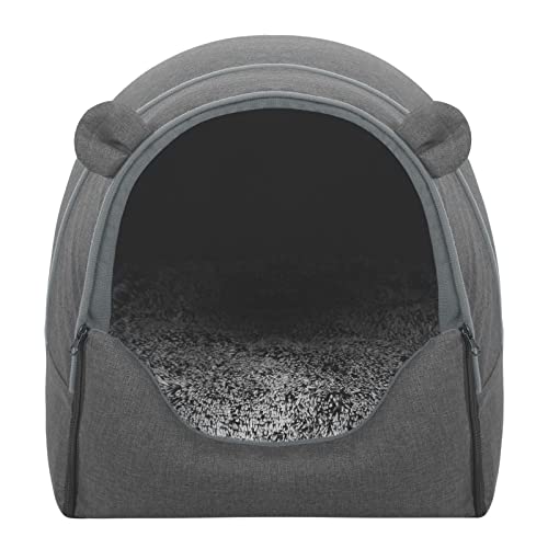 Katzenbett Indoor Kitty House Niedliches Tier Warmes Kleines Katzen Hundenest mit Matratze für Chihuahua Havaneser Welpen Schlafmatten,grau,38 x 35 x 35 cm von OJRF