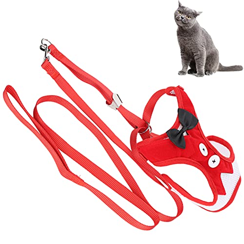 Fluchtsichere Katzenweste, Nicht leicht zu beschädigende Katzenweste mit Verstellbarer Leine für Katzen von 2,5-10 kg(red, L) von OKAT