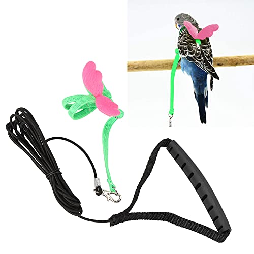 Vogelgeschirr-Leine, Starkes und langlebiges elastisches Nylon-Gurtband, verstellbares Vogelgeschirr für das Flugtraining von Haustiervögeln(Green, S) von OKAT