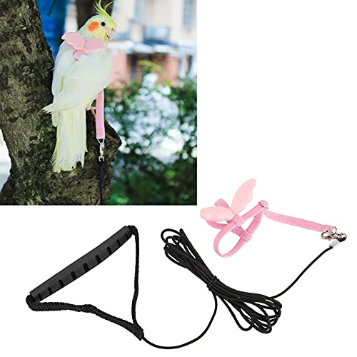 Vogelgeschirr-Leine, Starkes und langlebiges elastisches Nylon-Gurtband, verstellbares Vogelgeschirr für das Flugtraining von Haustiervögeln(pink, S) von OKAT