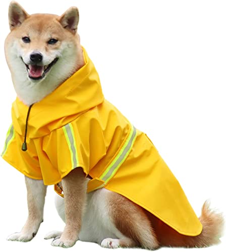 Okawany Hunde-Regenmantel mit Reflektorstreifen Kapuze für Hunde Regenmantel Poncho für kleine bis große Hunde von OKAWANY