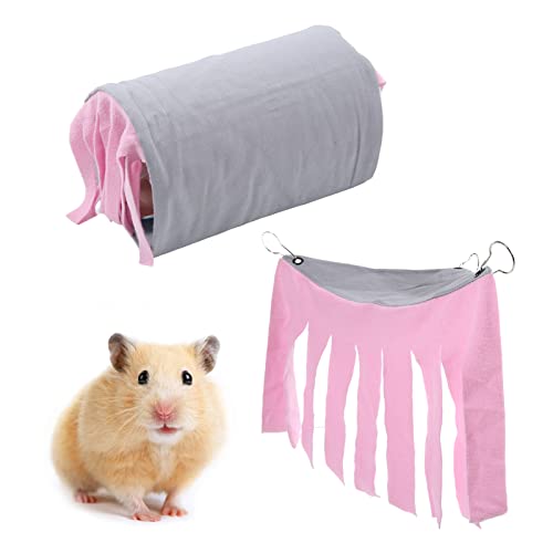 Haustier-Tunnelhaus, Abnehmbarer Tunnel zum Verstecken Kleiner Tiere, Hamster-Zeltröhre, Käfig-Spielröhre mit Hängematten-Quastenvorhängen für Chinchillas, Igel, Ratten, Hamster, (pink Tassel) von OKJHFD