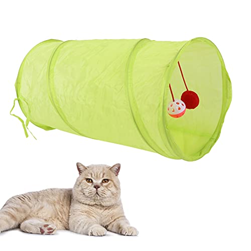 Katzen Tunnel, zusammen klappbares interaktives Tunnels pielzeug mit hängender Kugel, Haustier-Katzen-Zelt-Tunnel-gerades Kanal-Rohr-Spielzeug für Katzen-Kätzchen-Kaninchen, das (Fluorescent Green) von OKJHFD