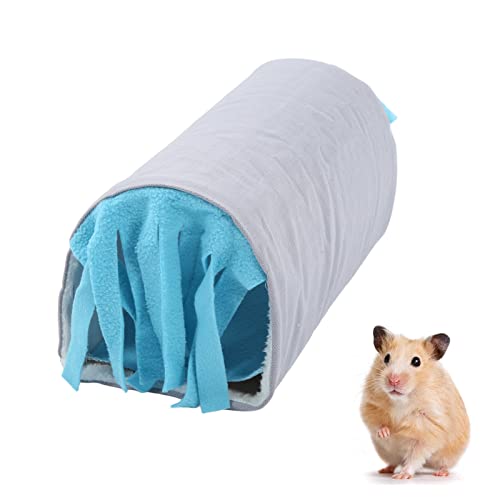 Kleines Tier-Quasten-Tunnel-Nest, sicheres, abnehmbares Versteck-Röhrenhaus für Hamster, Ratten, Mäuse, Papageien, Chinchillas, Igel – Spielen, Schlafen, Ausruhen, Fleece, warmes (Gray Blue) von OKJHFD