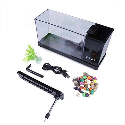 Mini-Aquarium für Aquarien mit Uhrfunktion, LED-Licht, multifunktional, wiederaufladbar über USB, für Aquarien, 28 x 9,5 x 14 cm (Black) von OKJHFD