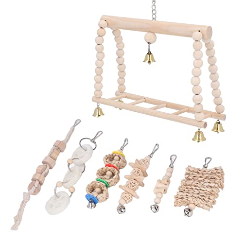 OKJHFD Bird Swing Chewing Toys, Hanging Bell Pinewood Climbing Ladder Birdcage Accessories Toys for Small Parakeet Cockatiel Conures Finches Budgie Macaws Love Birds von OKJHFD